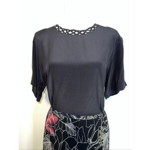 Women’s Chic Feminine Black Silk Blouse LARGE